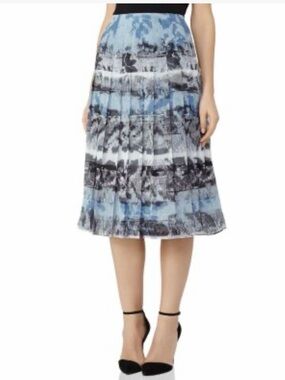 Reiss Rockie Pleated Skirt High Rise Abstract Blue Multi Size 2
